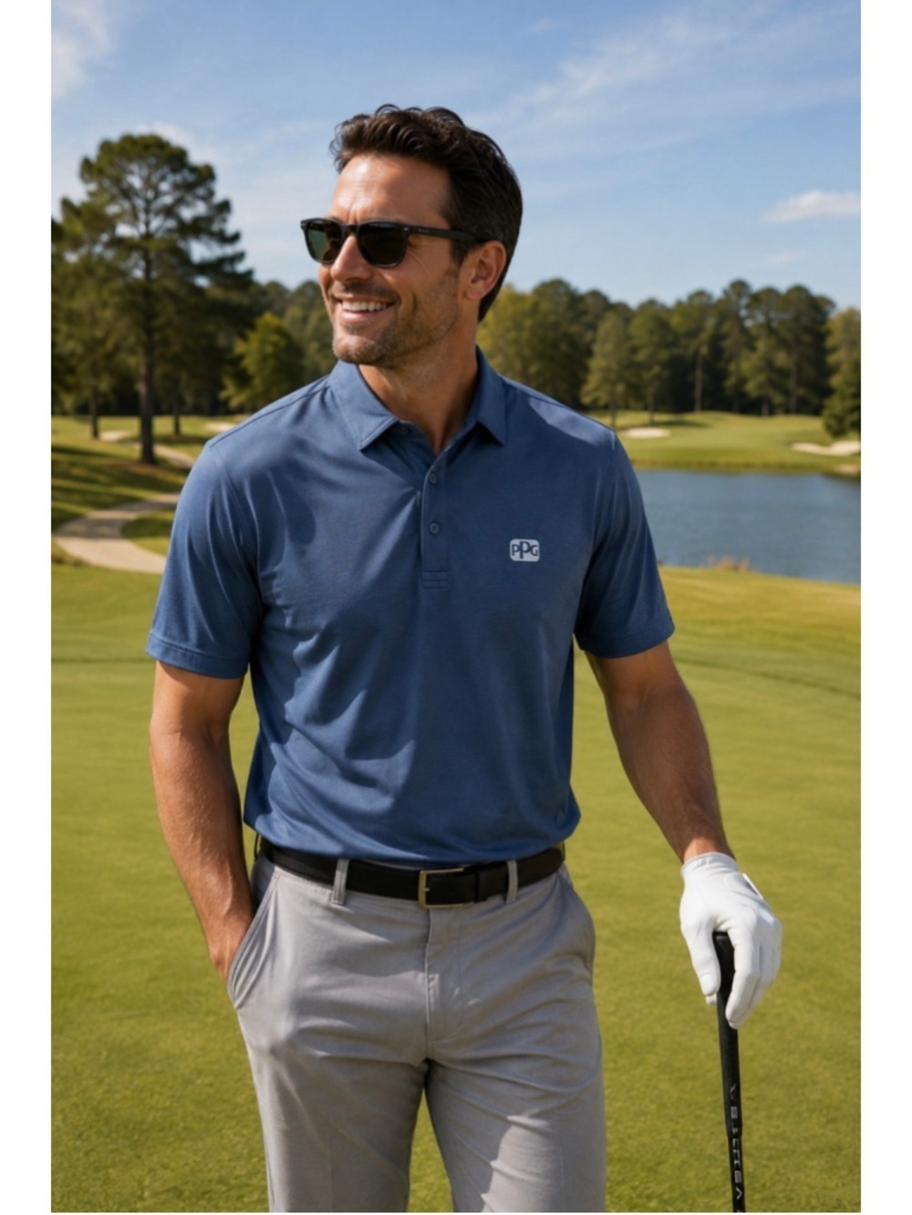 TravisMathew PPG Golf Polo Shirt XXL Blue Performance Stretch Short Sleeve NWT